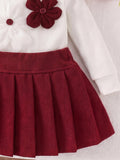 hot-selling girl stereo flower tops + a-line pleated skirt suittwo-piece set baby suit