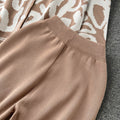 Trendy and chic two-piece set for women: autumn print long sleeve knit cardigan top and high-waisted straight-leg pants