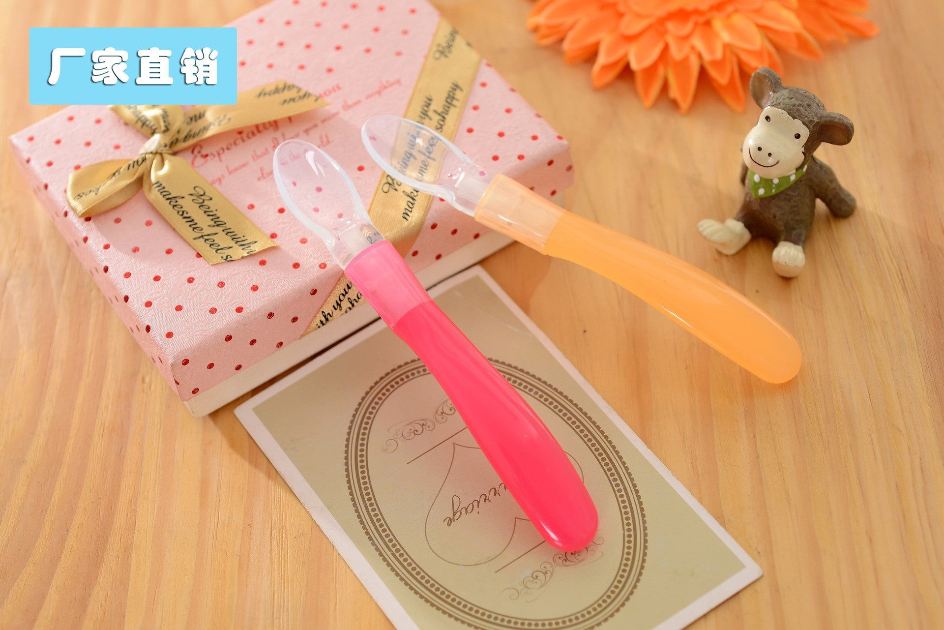 English card pack, baby silicone soft head spoon, baby eating spoon, baby feeding tableware