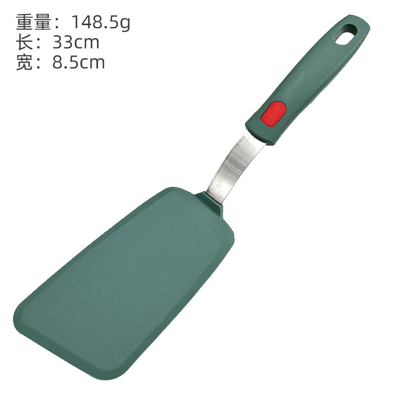 Dark green silicone kitchenware stainless steel handle frying spatula leak spatula kitchen utensils cooking spatula silicone frying pan spatula