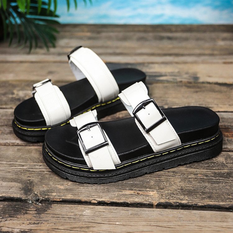 women's outdoor slippers 4 summer new style thick sole sandals belt buckle casual large size beach one-line sandals