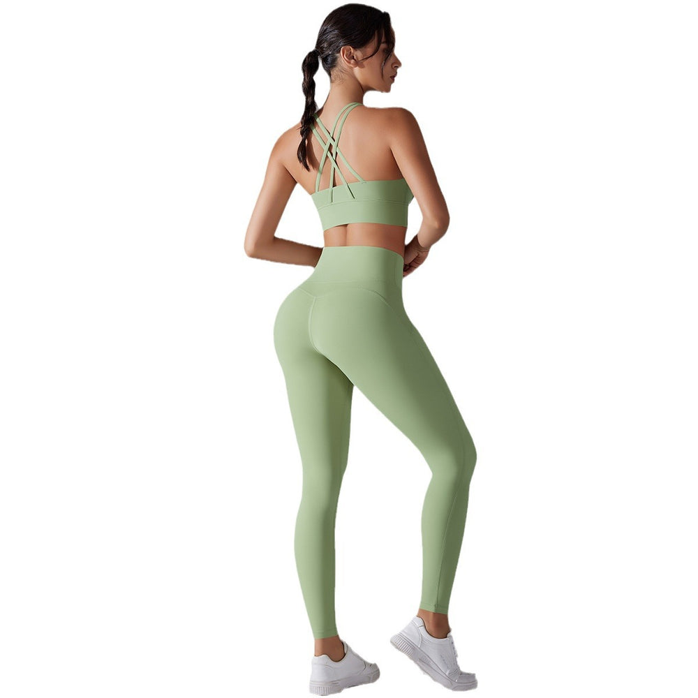 New arrival antibacterial wear-free underwear yoga suit beautiful back cross sports intimates fitness long yoga clothes two-piece set