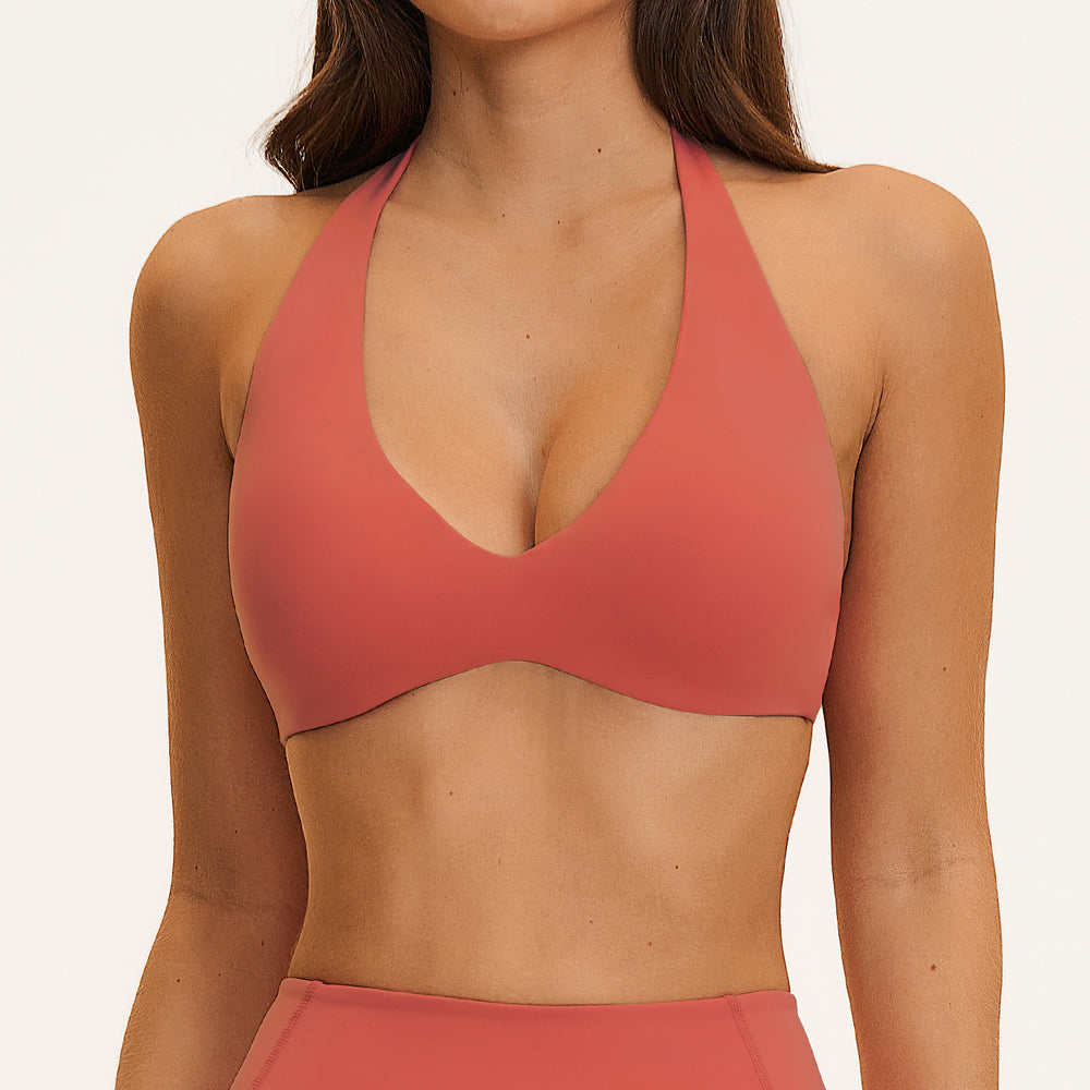 outwear pilates casual yoga intimates women's halter back bra fixed cup sports intimates 5575
