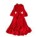Miya european and american style dress - women's spring collection - high-end, 3d floral design, tie-waist, ruffle hem, pleated maxi dress