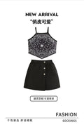girls' summer outfit: paisley print cami top with black shorts skirt - two-piece set for summer baby girls and children