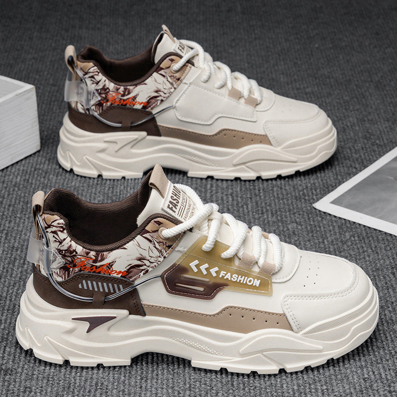 Men's 2025 spring new leather breathable casual sneakers, youth thick-soled height-increasing anti-slip work shoes