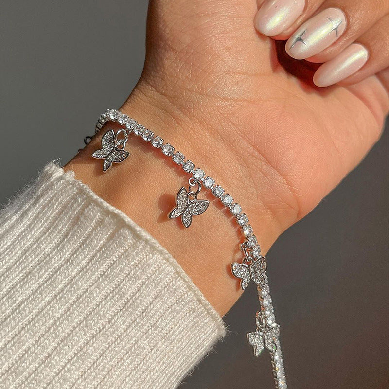 European and american cross-border e-commerce jewelry amazon hot-selling set: alloy butterfly pendant necklace, diamond-studded bracelet and ring for women