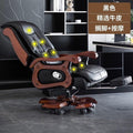 Black - premium cowhide leather + footrest + massage + spring coil seat cushion model