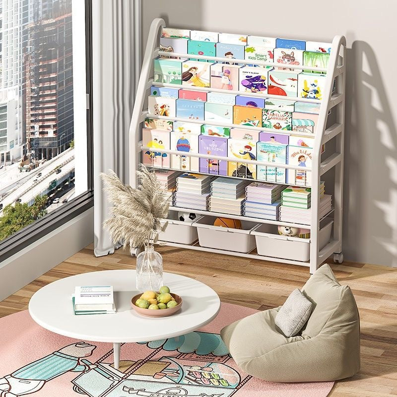 Movable children's bookshelf storage rack floor-standing home simple bookcase toy organizer baby reading picture book stand