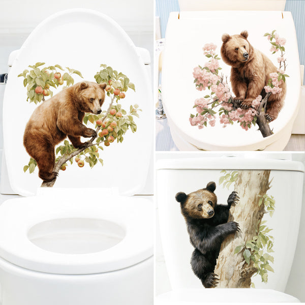 Xi'an,  hair delivery bathroom wall decoration sticker PVC toilet cover brown bear wall sticker flower animal sticker
