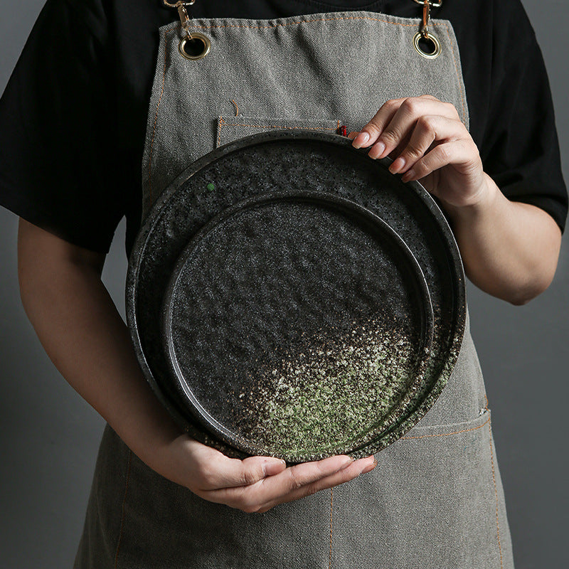 Vintage ceramic dinner plate - stylish, high-value round plate with rim, perfect for restaurants and home use. japanese-style, high-temperature resistant steak plate