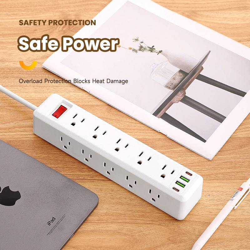 Us standard 110v power strip with overload protection, pd charging port, for us and canadian outlets