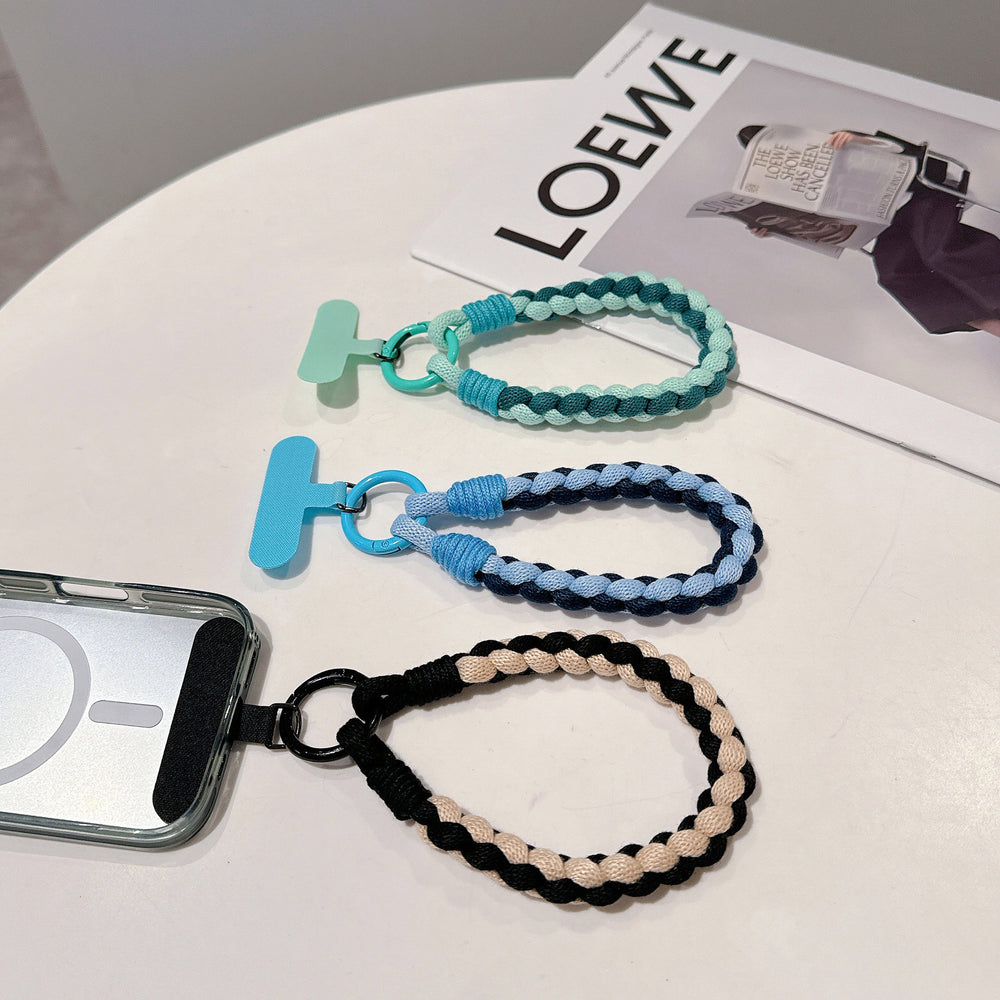 Colorful braided rope mobile phone creative short lanyard wrist nylon accessories satchel twist hanging ornaments cartoon finger ring