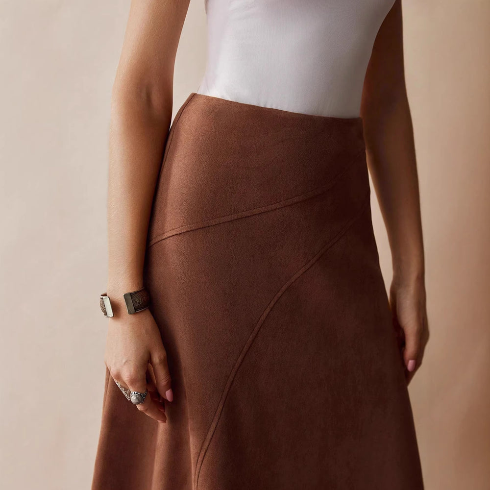 Amazon fashion cross-border women's new irregular midi skirt retro high waist a-line skirt