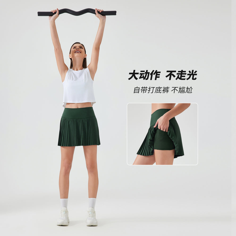 Carefully selected new water-cooled elastic fashionpleated skirt double-layer fashion tape three-point sports pants dk383