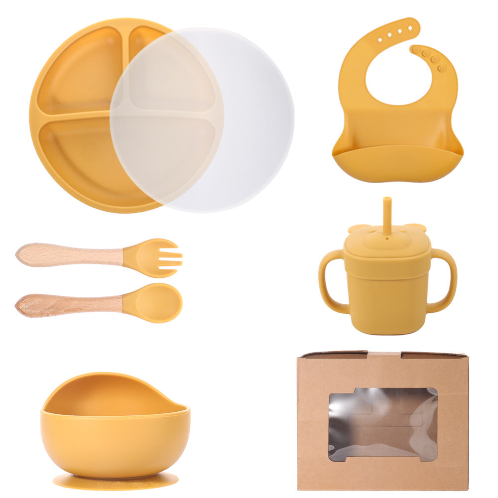 Children's silicone straw cup Baby bear baby drinking milk drinking cup Double handle anti-drop silicone feeding tableware