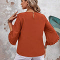 Fashion cross-border women's clothing new arrival round neck lace asymmetrical three-quarter sleeve topspure color round neck loose