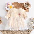 Baby girl's stylish princess-style 100-day outing romper, perfect for spring and autumn. sweet and elegant double-layered one-piece bodysuit for newborns and full-month celebrations