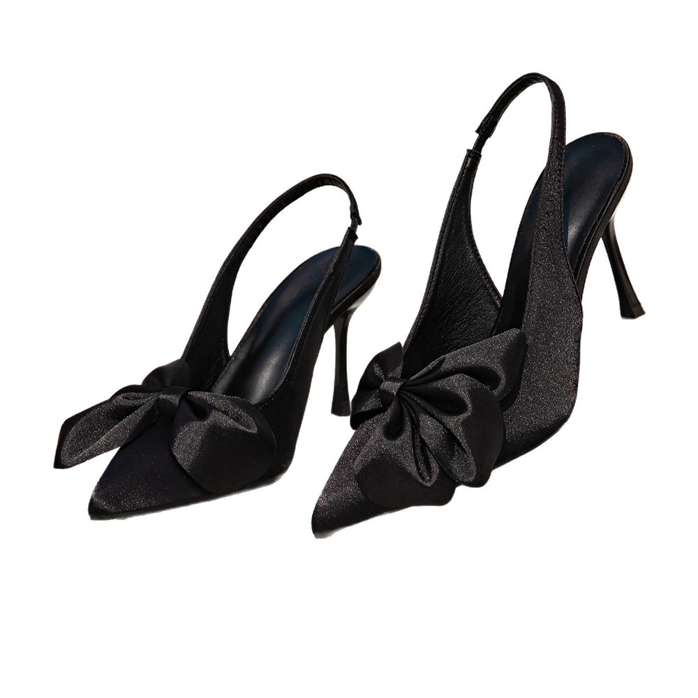 Women's stiletto sandals - black bow detail, high heels, fashionable women's shoes, elegant pointed toe stilettos