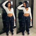 European and american cross-border women's jeans -  wholesale women's clothing - street style high-waisted topstitched straight-leg casual trousers