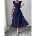 fashion  summer new arrival flying sleeve ruched ruffles vacation elegant mesh dress