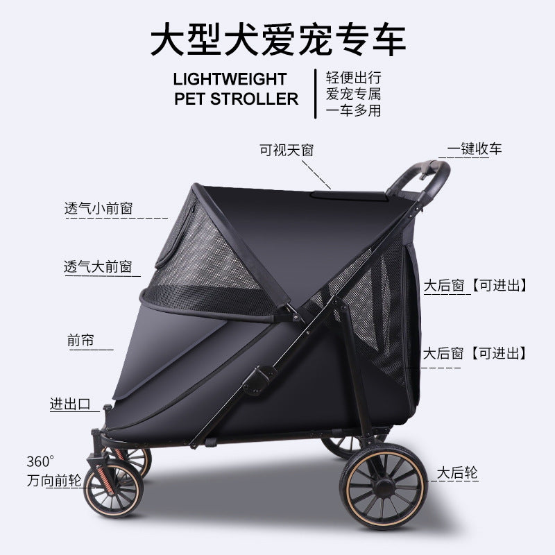 Factory direct large-capacity pet stroller, medium to large pet carrier with double doors, one-button fold
