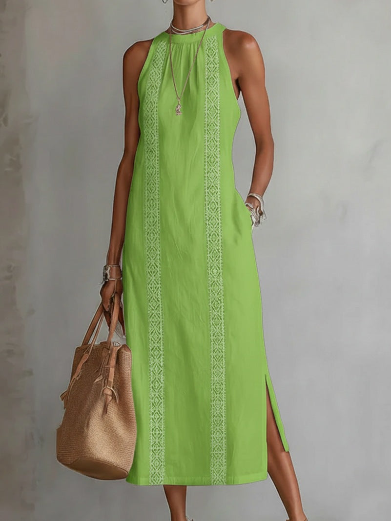 spring collection: european & american -style halter neck sleeveless dress - solid color lace trim, perfect for vacation