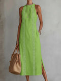 spring collection: european & american -style halter neck sleeveless dress - solid color lace trim, perfect for vacation
