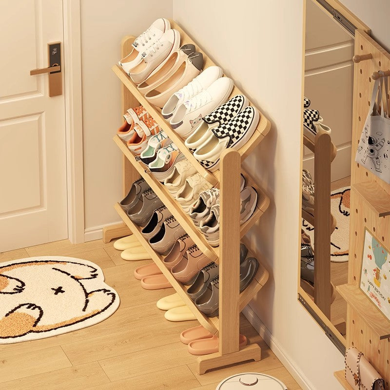 Solid wood shoe rack Multi-layer household door Entry door Small narrow rental good indoor small shelf Folding shelf