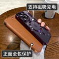 Suitable for apple 16promax mobile phone case electroplated gold shield magnetic leather case iphone17 flip full cover protective case