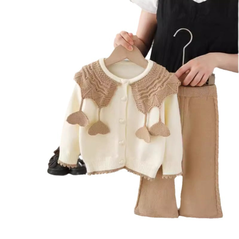 Girls' knit sweater set - new autumn/winter  collection: handmade heart detail, perfect for little girls