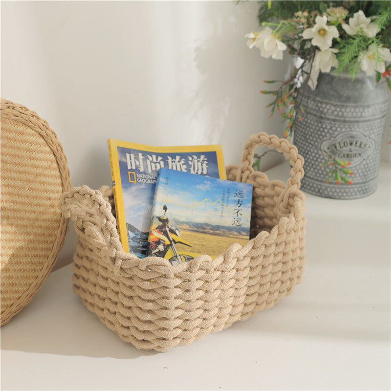 Japanese toys, cosmetics, woven cotton rope storage box, simple storage basket, snack key, desktop sundries basket, spot.