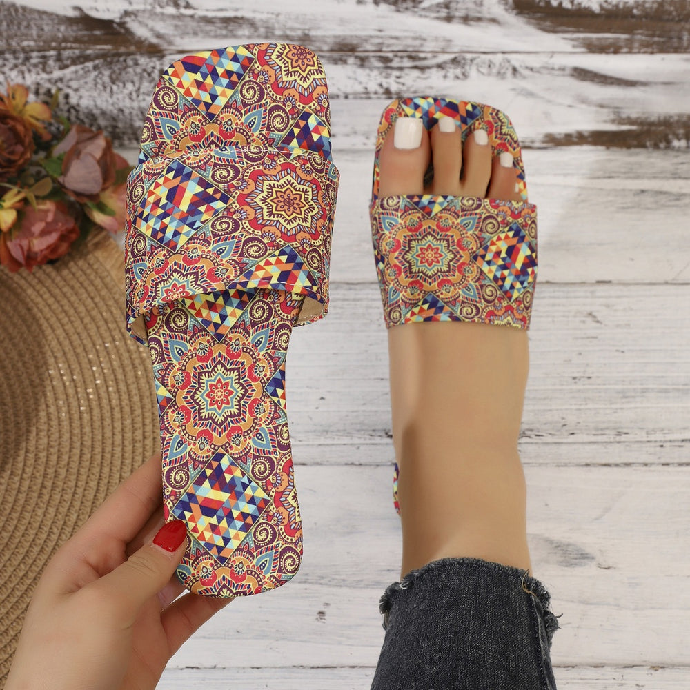 plus size flat sandals women's ethnic style summer new breathable printed open toe roman style sandals and slippers