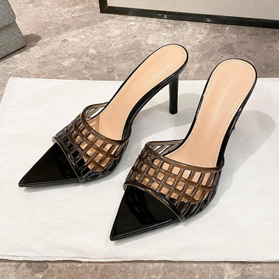 new arrival women's sandals best selling transparent mesh cut out pointed toe high heels stiletto sandals easiest for matchoutwear half drag