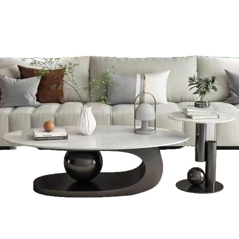 Oval coffee table, sintered stone coffee table, popular minimalist table for home living room, trendy nordic style coffee table, small apartment friendly