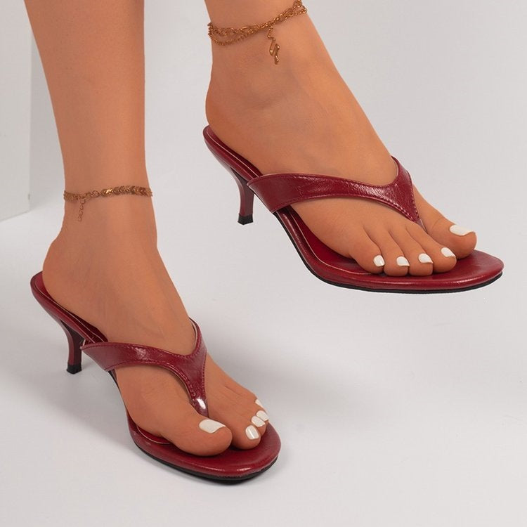 High-heeled flip-flops for women  summernew arrivaloutwearplus sizefashion thin heel clip toe lazy slip-on slippers