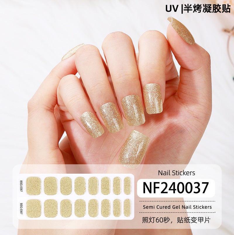 Zhengxiang new semi-cured gel nail art sticker solid color pure green onion gel UV nail sticker simple baking lamp gel nail art
