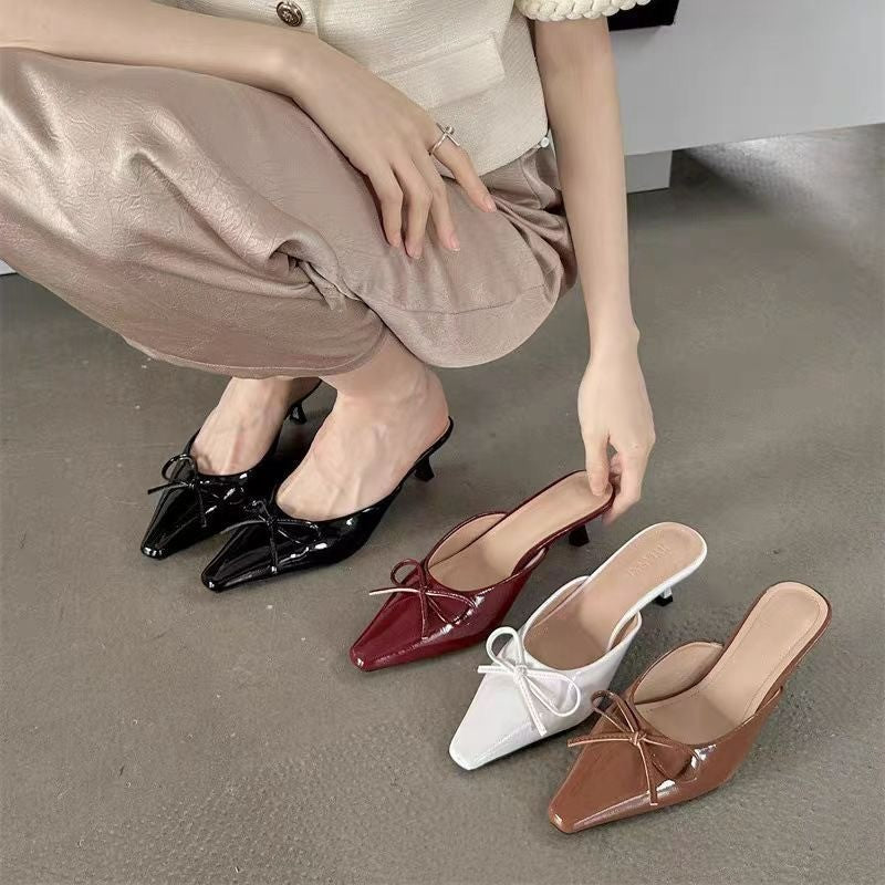 2024 autumn new collection: closed-toe mules, french-inspired mary janes, perfect for dresses, low heel with bow detail