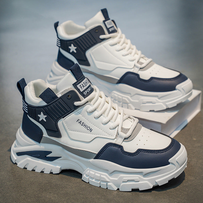 High-top men's shoes 2025 new arrivalwinter youth sports junior high school students running thick sole leather dad shoes men