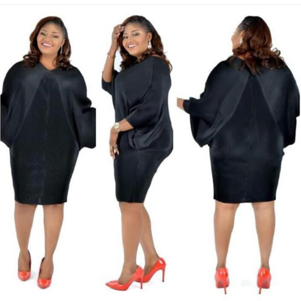 supply, fully pleated, long-sleeved, v-neck, midi-length, elegant and sophisticated solid color dress. hot-selling in europe and america, special offer for africa