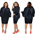 supply, fully pleated, long-sleeved, v-neck, midi-length, elegant and sophisticated solid color dress. hot-selling in europe and america, special offer for africa