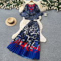 French chic leopard print two-piece set: women's autumn v-neck fitted top and flared pleated skirt