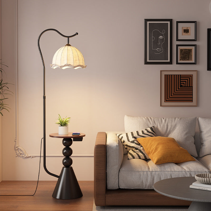 Living room floor lamp, high-end light luxury style shelf next to the sofa, american retro bedroom bedside counter lamp all in one