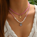 Wholesale sweater accessories necklace - european and american cross-border ins style shell alloy choker with purple seed bead layered necklace