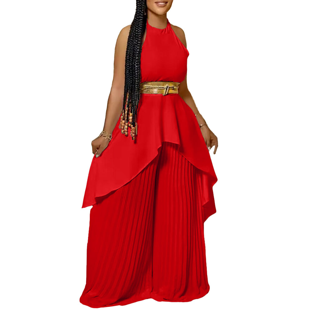 C8534p with belt cross-border summer fashion two-piece sleeveless backless asymmetrical long skirt wide-leg pants european and american suit