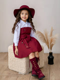 Girls' dress, button-down collar patchwork dress + belt