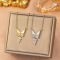 【titanium steel】fashionable and versatile full diamond copper inlaid zircon butterfly necklace - women's high-end, unique, and exquisite clavicle chain jewelry