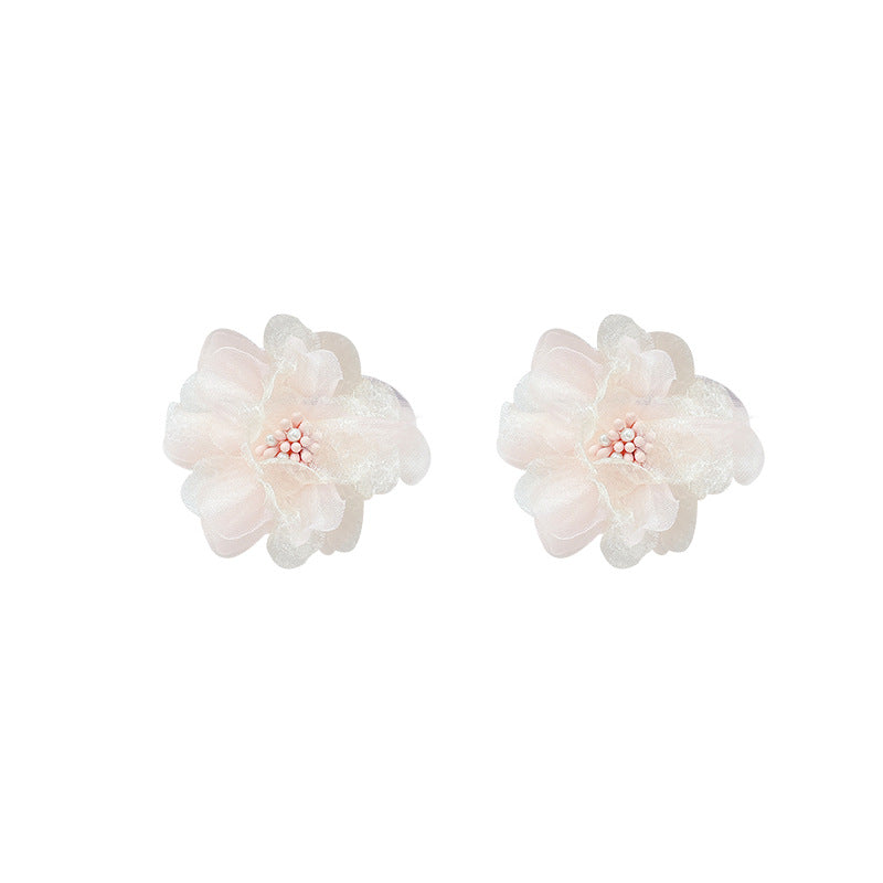 Pink rose stud earrings for women, 2025 new arrival, ethereal fabric earrings, cute, sweet, high-end, and elegant ear accessories