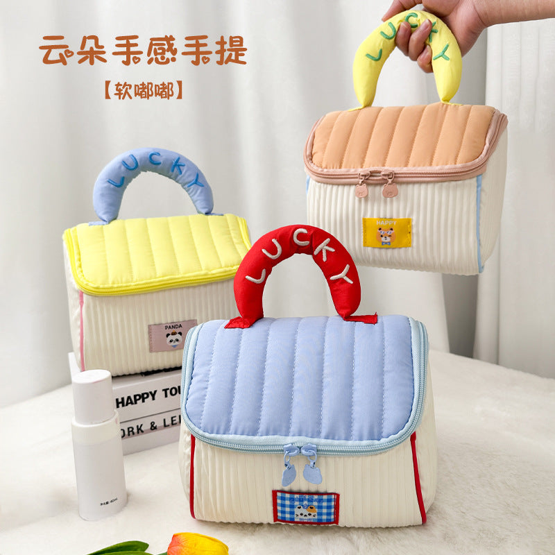 Popular house cosmetic bag women's large-capacity portable skin care product storage bag contrasting color travel portable partition storage bag