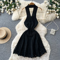 K-style sleeveless halter neck knittingsense of designdress women's summer sexybacklesscut outslimming look a-line skirtaccessible luxury